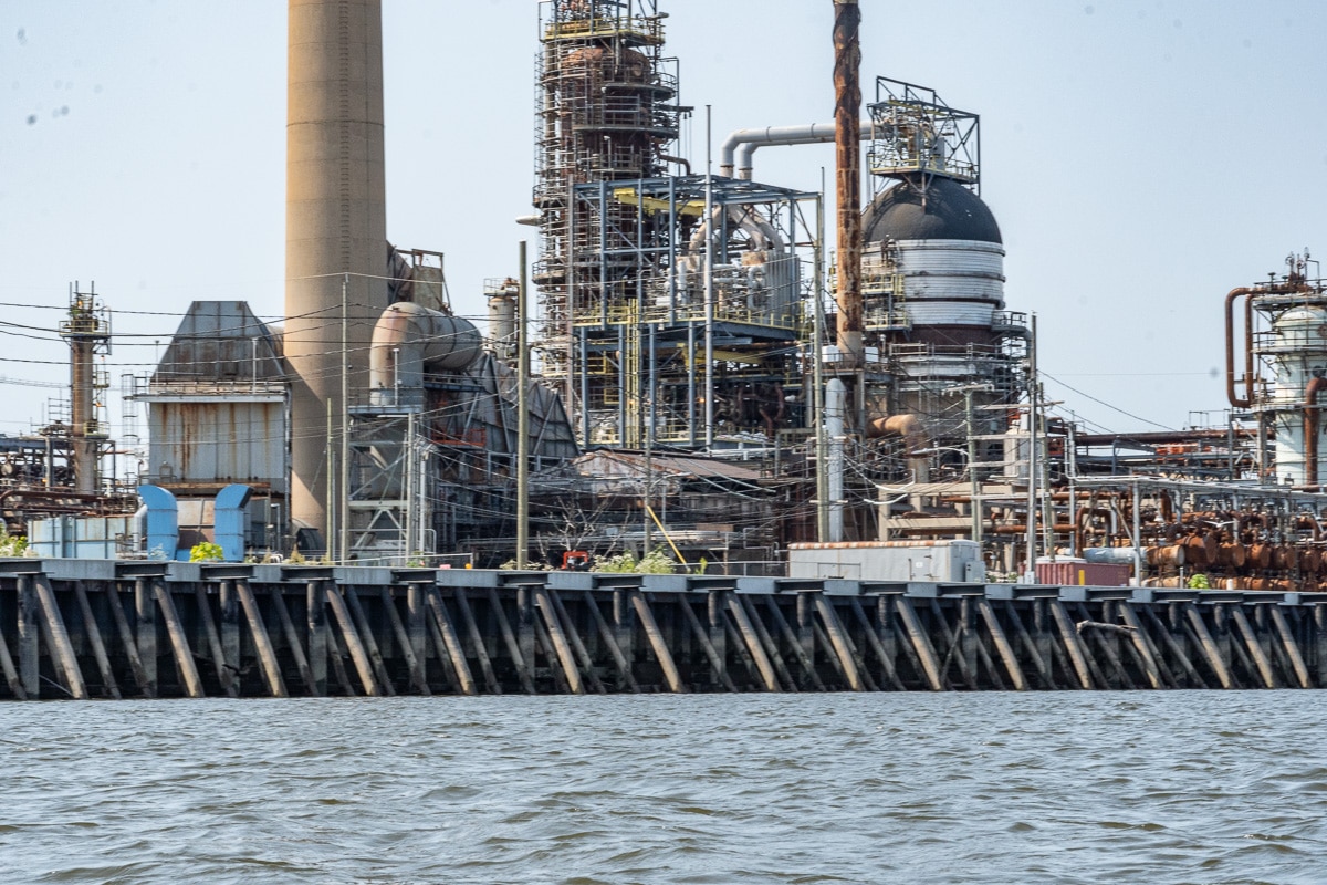 A closed oil refinery on the banks of the Schuylkill River.