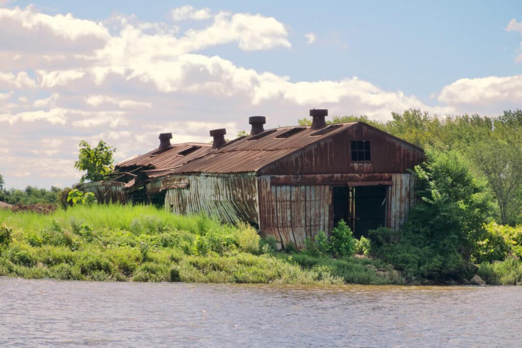  A sheet metal shed on the Petty Island Back Channel that no one has summoned the ambition to tear down.