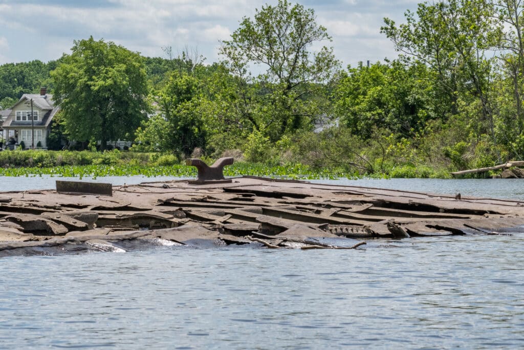 An abandoned barge in the mouth of Big Timber Creek.