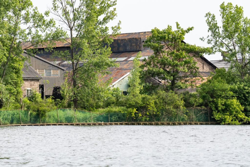 Vacant buildings of the US Pipe and Foundry plant in Burlington, New Jersey. 